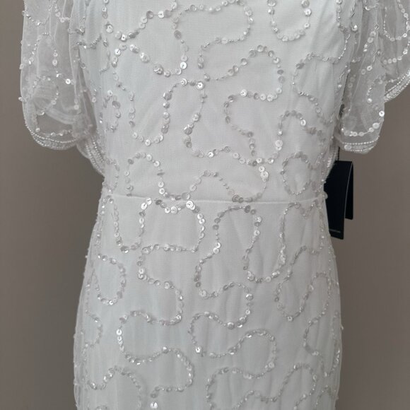 NWT Adrianna Papell White Dress $249 Flutter Sleeve Bridal Shower Women 4 Sequin - Picture 9 of 15